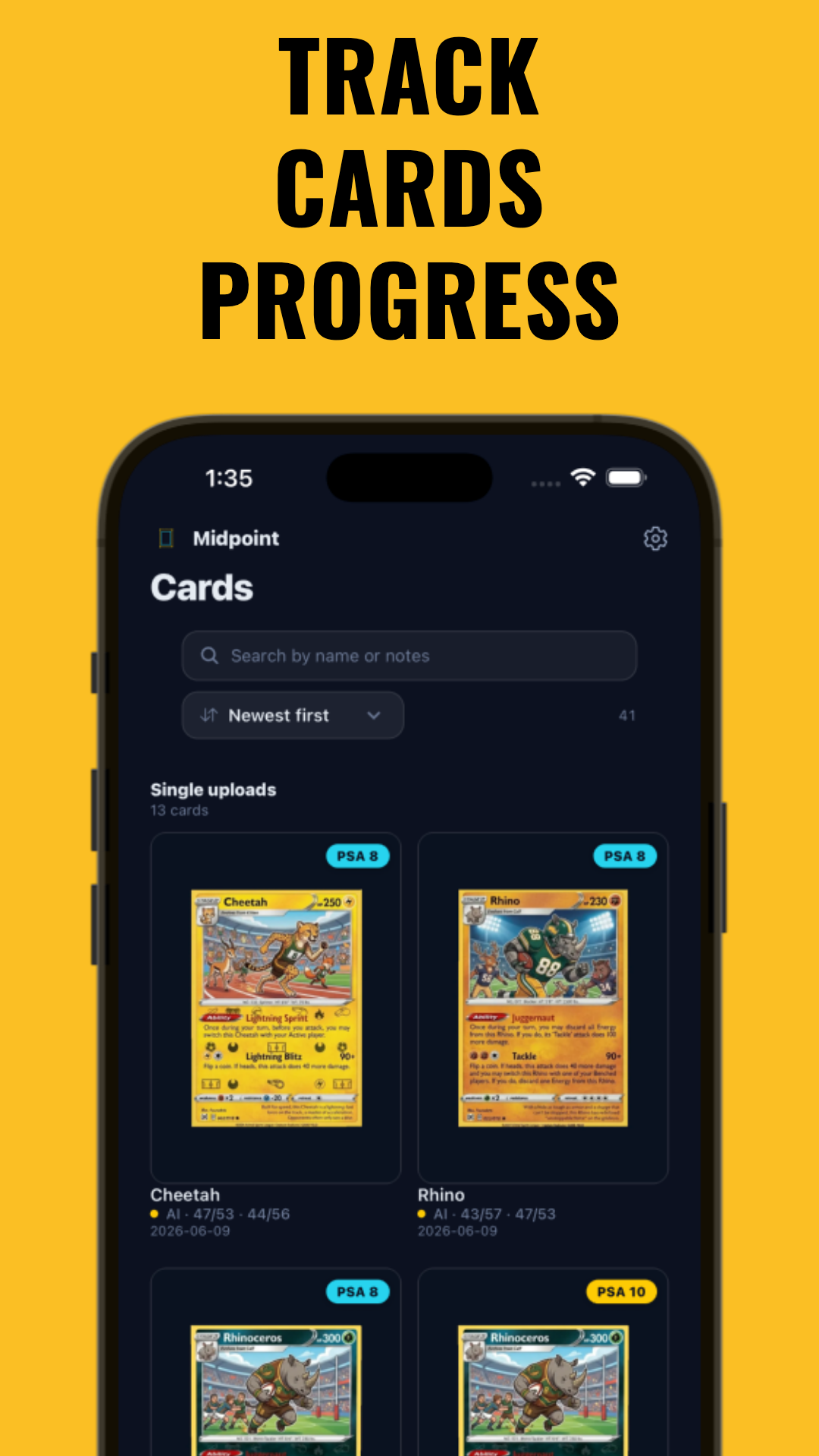 Card collection tracking and organization screen